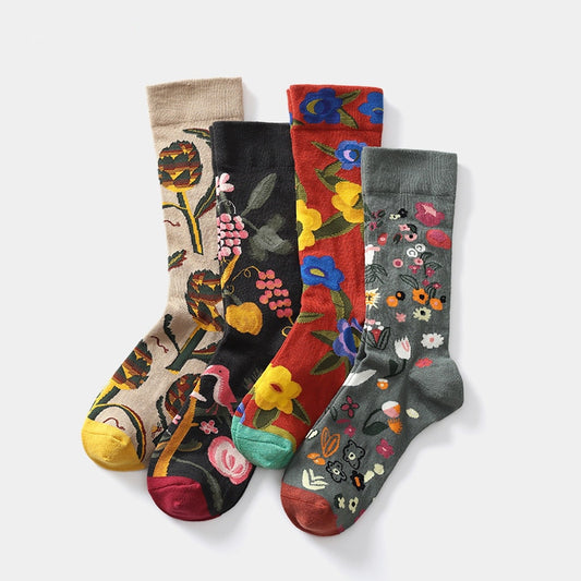 Chic Jacquard Breathable Combed Cotton Socks Women Men Cartoon Flowel Graffiti Tide Sock Streetwear Casual Skateboard Socks Sox