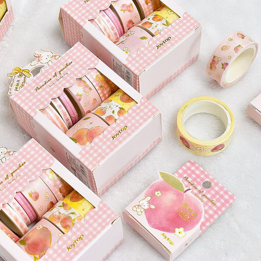 Kawaii Cute Peach Cherry Washi Masking Tape For Crafts, Diary Decorative Adhesive Tape Japanese School Stationery