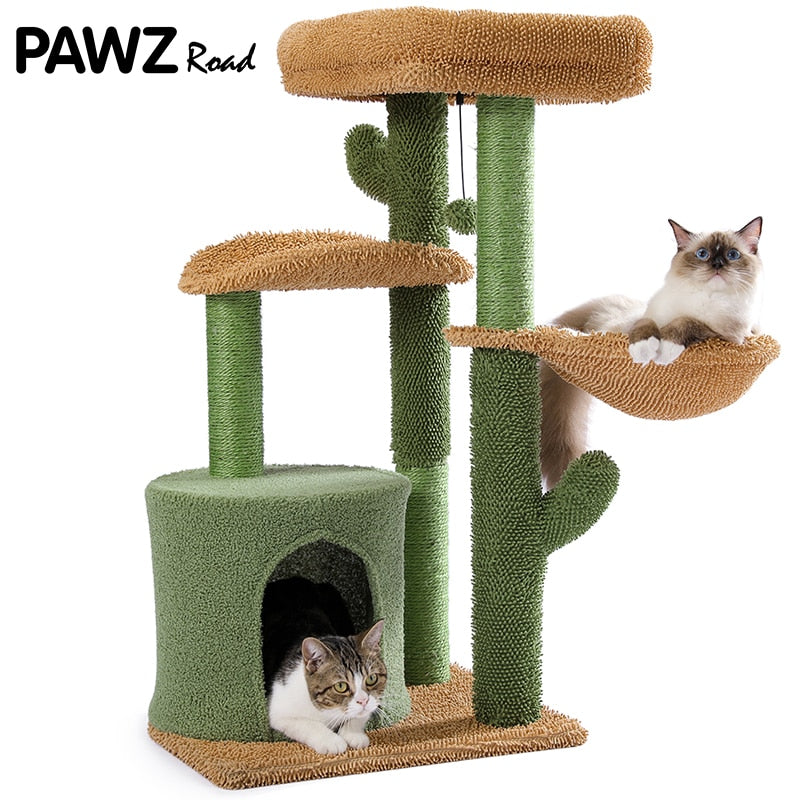 H90.5CM Cactus Cat Tree with Natural Sisal Scratching Post Board for Cat Perch Condo Kitty Play House rascador gato arbre à chat