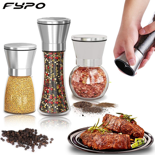 Salt Pepper Grinder Herb Mills pepper Muller Adjustable Coarseness Stainless Steel Glass Spices Shaker Kitchen Shredder Chopper