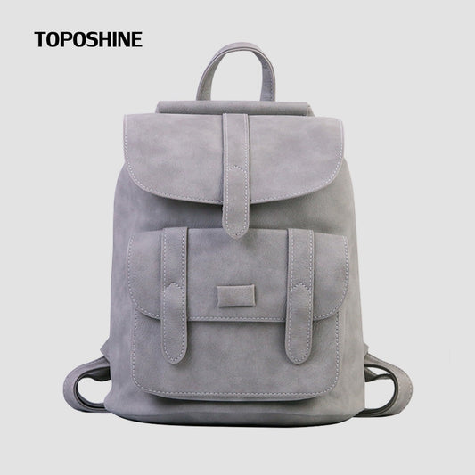 Toposhine Famous Brand Backpack Women Backpacks Solid Vintage Girls School Bags for Girls Black PU Leather Women Backpack