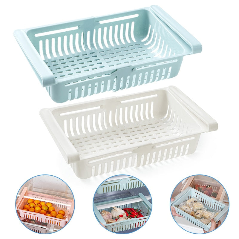 1/2Pcs Kitchen Organizer Stretchable Refrigerator Storage Rack Food Storage Baskets Fridge Container Space Saver Pull-out Drawer