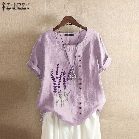 Summer Embroidery Tops Kaftan Women's Blouse Short Sleeve Tee Shirts Female O Neck Blusas  Casual Tunic