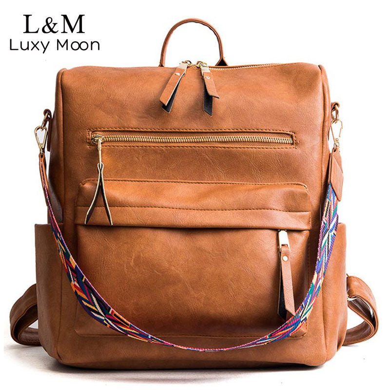 Retro Large Backpack Women PU Leather Rucksack Women's Knapsack Travel Backpacks Shoulder School Bags Mochila Back Pack