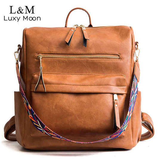 Retro Large Backpack Women PU Leather Rucksack Women's Knapsack Travel Backpacks Shoulder School Bags Mochila Back Pack