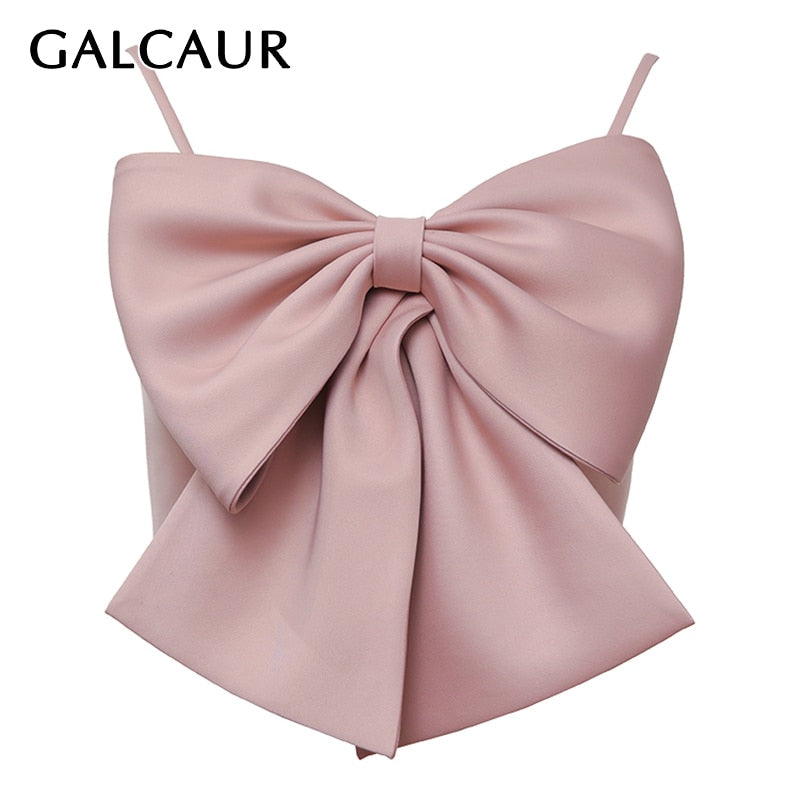 GALCAUR Sexy Bowknot Vest Female Square Collar Camis Sleeveless Slim Irregular Short Vests Women Summer Fashion