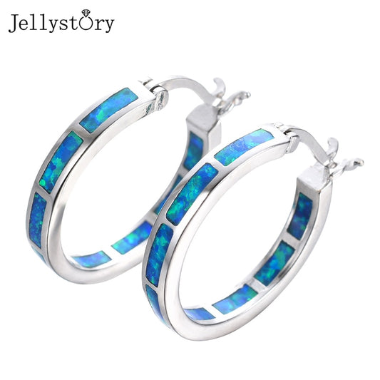 Jellystory High Quality 925 Stelring Silver Stud Earrings 24mm Circle Opal Gemstone Earrings For Women Wedding Jewelry Gifts