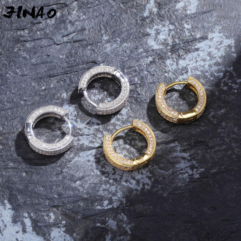 Gold/Silver Color Plated Iced Out Double row CZ Stone Stud Earring Hip Hop Rock Jewelry Earrings