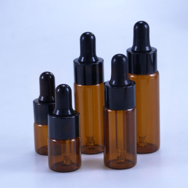 50pcs/lot 5ml 10ml 15ml 20ml Amber Glass Dropper Bottle Jars Vials With Pipette For Cosmetic Perfume Essential Oil Bottles