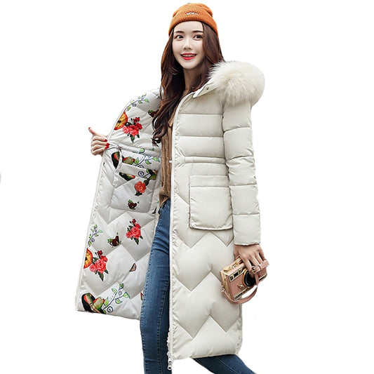 Reversable womens Winter Jacket New Arrival With Fur Hooded Long Coat Cotton Padded Warm Parka Womens Parkas