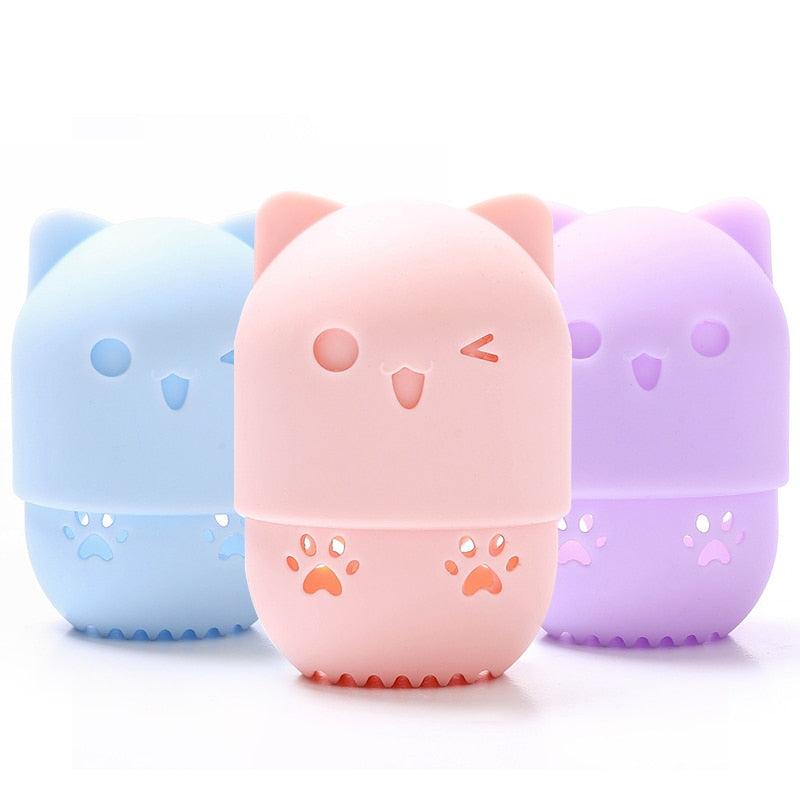 1Pcs Kitten Silicone Powder Puff Drying Holder Egg Stand Beauty Pad Makeup Sponge Display Rack Cosmetic Blender Case Puff Holder