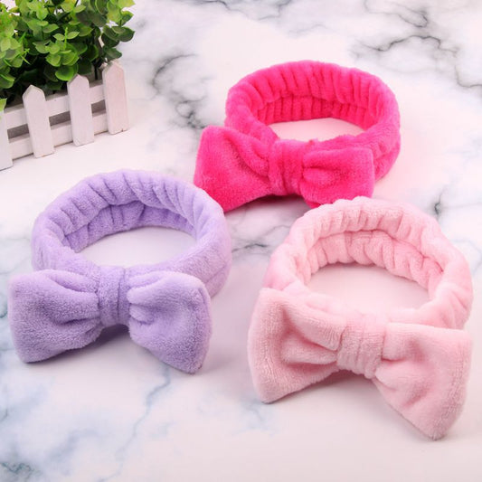 New Colorful Coral Fleece Wash Face Hairbands For Women Cute Soft Bow Makeup Elastic Hair Bands Headband Turban Hair Accessories