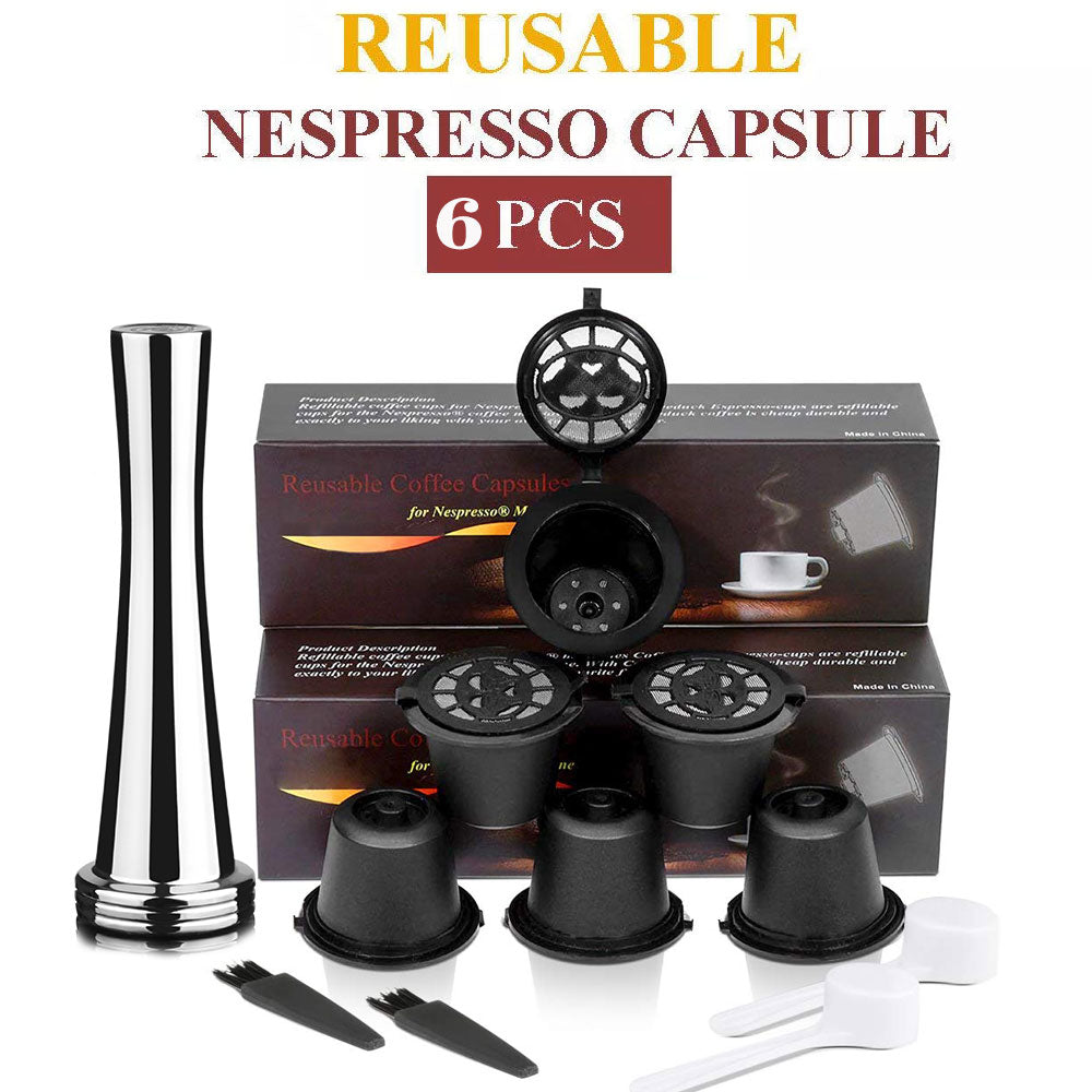 Reusable Coffee Capsule for Nespresso Machine with Stainless Filter Mesh Refillable Espresso Pod Kitchen Tamper