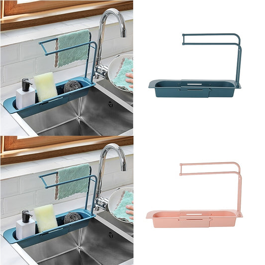 Telescopic Sink Shelf Storage Rack Organizer Adjustable Bathroom Sponge Soap Drain Basket Bag Kitchen Faucet Holder Accessories