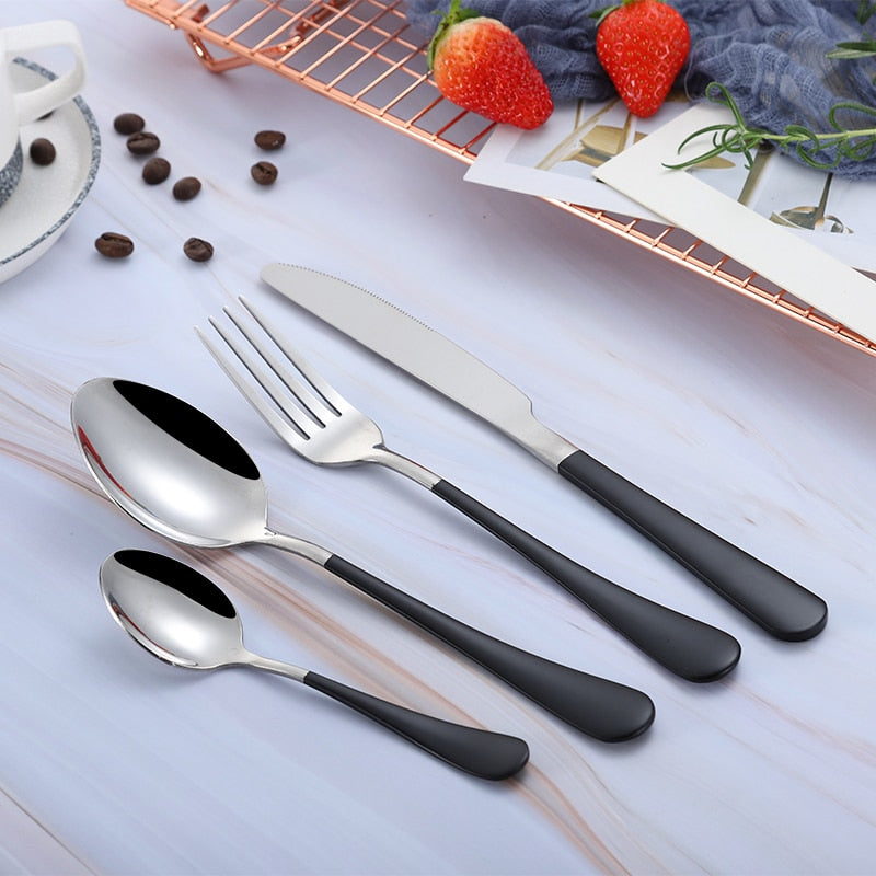 Dinnerware Forks Knives Spoons Cutlery Set Fork Stainless Steel Spoon Kitchen Cutlery Black Cutlery Set