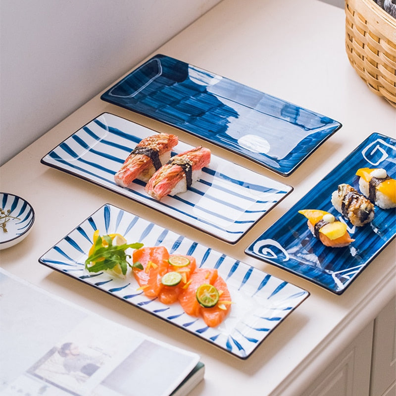 Rectangular Japanese Style Ceramic Dinner Plate Steak Dessert Sushi Porcelain Plates Kitchen Dining Room Tableware Set