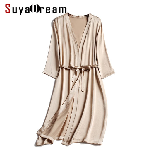 100% Natural silk Women Robes Silk Satin Knee length robe Belted Healthy Sleep wear 2021 Spring Fall Home Wears Kimono