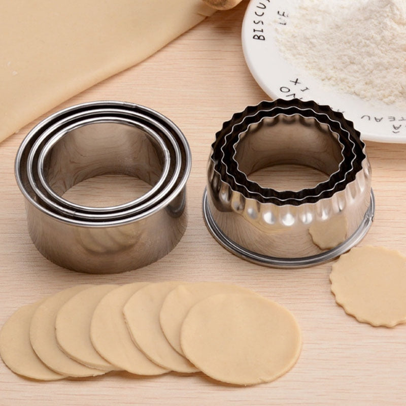 3Pcs Cookie Pastry Maker Portable Dumplings Cutter Stainless Steel Dough Cutting Tool Round/Flower Shaped Kitchen Gadgets