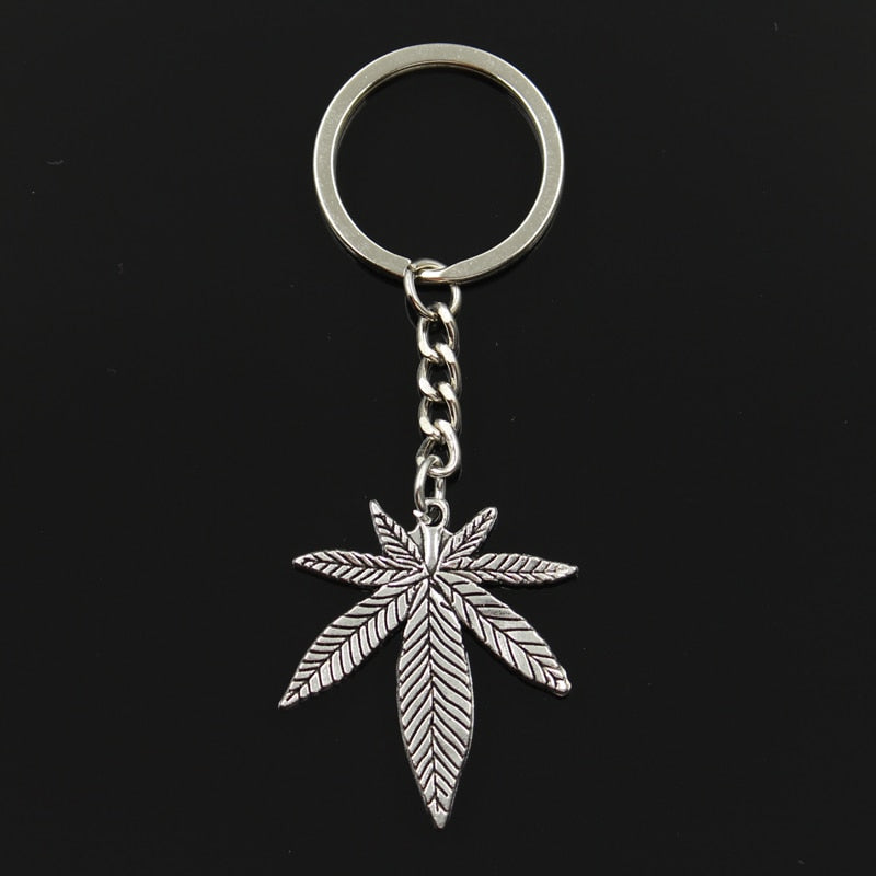 Fashion Key Ring Metal Key Chain Keychain Jewelry Antique Gold Color Bronze Silver Color Plated Maple Leaves 39x34mm Pendant