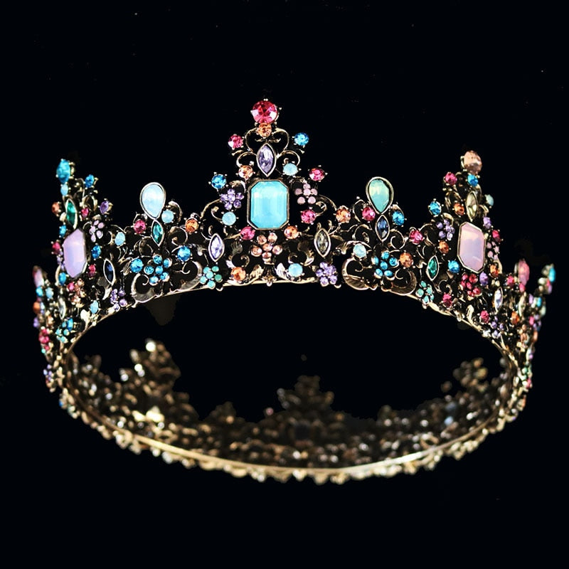 Baroque Royal Queen Crown Colorful Jelly Crystal Rhinestone Stone Wedding Tiara for Women Costume Bridal Hair Accessories