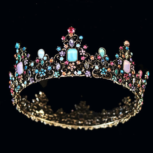 Baroque Royal Queen Crown Colorful Jelly Crystal Rhinestone Stone Wedding Tiara for Women Costume Bridal Hair Accessories