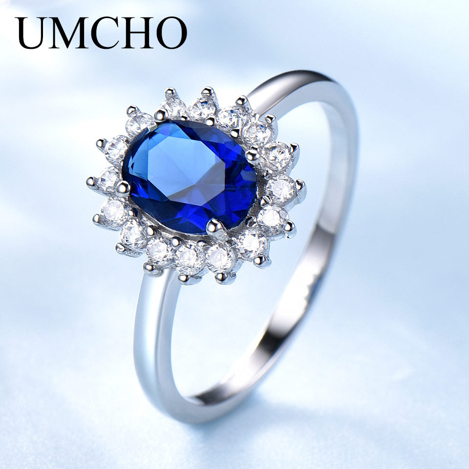 Luxury Blue Sapphire Princess Diana Rings for Women Genuine 925 Sterling Silver Romantic Engagement Ring Wedding Jewelry