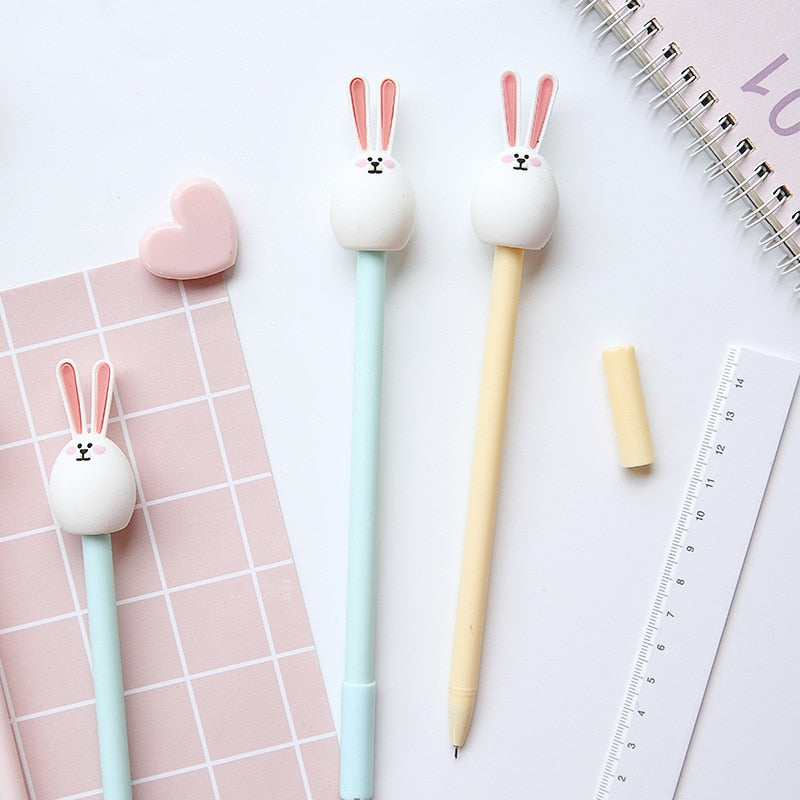 3pcs Cute Bunny Rabbit Gel Pen Cartoon 0.5mm Ballpoint Black Color Pens for Writing Stationery Office School Supplies A6209