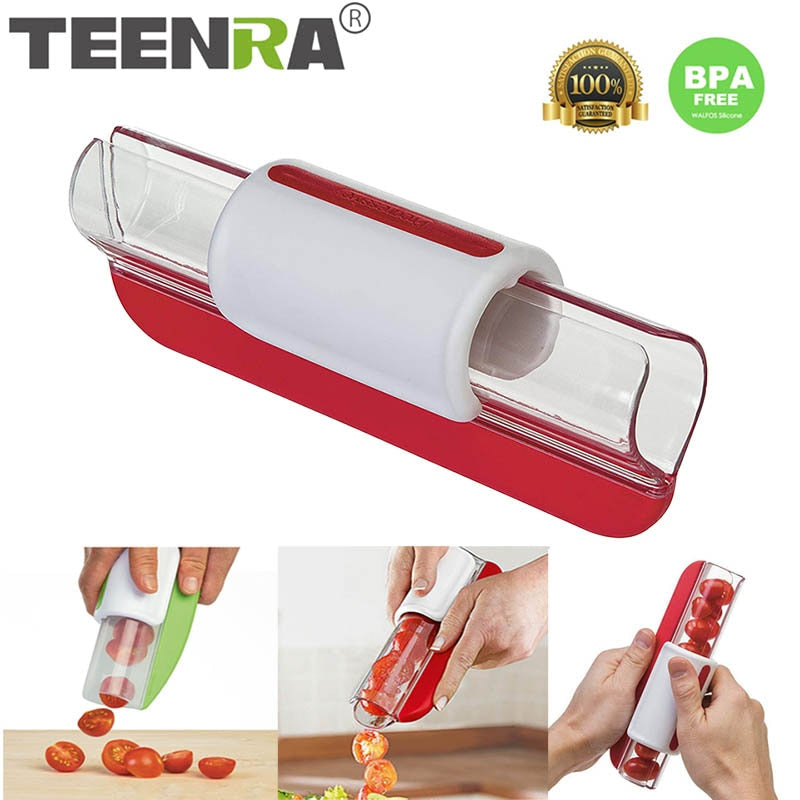 TEENRA Red Tomato Slicer Easy Stainless Steel Tomato Slicer Fruit Vegetable Cutter Kitchen Gadgets