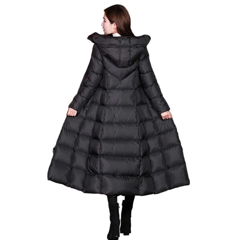 Winter Jackets Women Coat Female Slim Parka Over-Knee Cotton Padded Korea Hooded Warm Manteau Femme Hiver Black Solid Long Coat