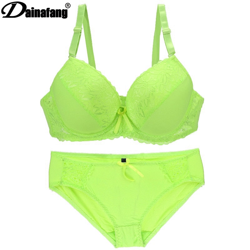 Lace Push Up Bra Sets 38/85 40/90 42/95 D DD E Cup Underwear Panties Womens Sexy Lingerie Female