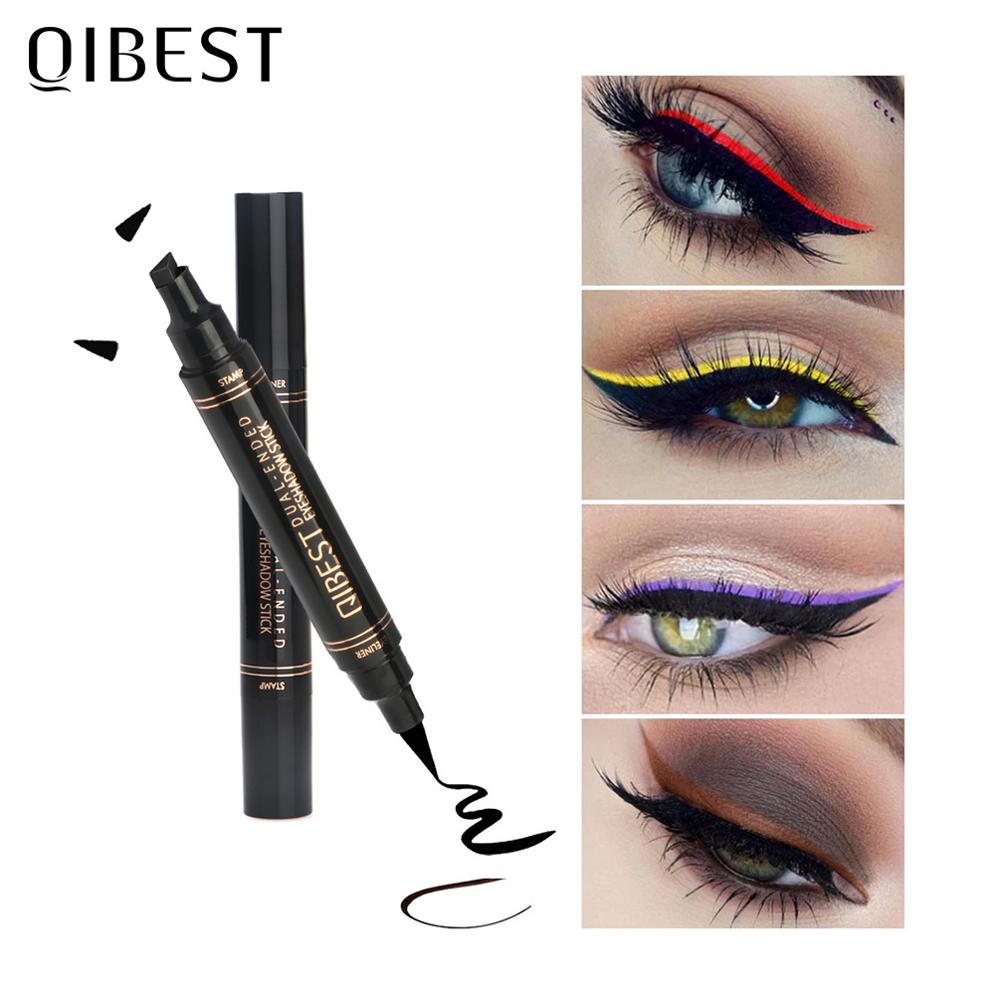 QIBEST Double-Headed Seal Liquid Eyeliner Pencil Waterproof Eyeliner Stamp 12 Colors Quick Dry Contouring Eyeliner Pen Makeup