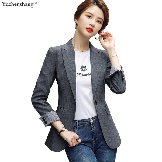 Design Blazer Jacket Women's Green Black Blue Solid Tops For Office Lady Wear Size S-4XL