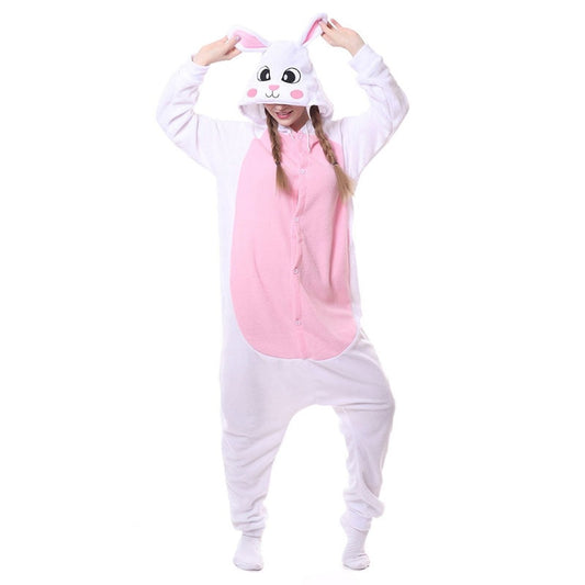 Models Rabbits Onesie Cute Kigurumis Pink White Polar Fleece Animal Pajama Bunny Suit Carnival Holiday Outfit Winter Sleepwear