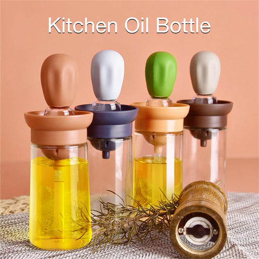 150ml Kitchen Oil Bottle Silicone Glass Oil Container With Brush Barbecue Spray Bottle Oil Dispenser For Kitchen Cooking BBQ