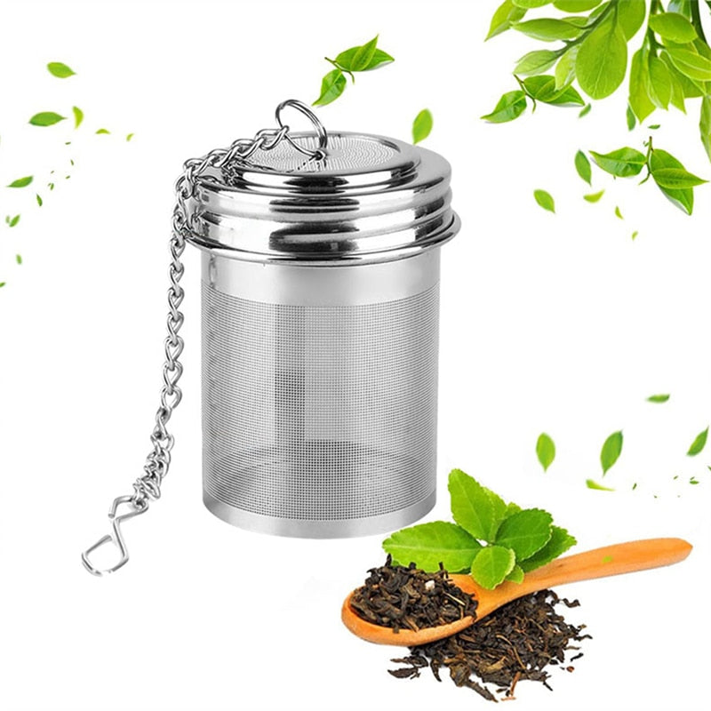 1PC Cylindrical Stainless Steel Tea Leaf Infuser Strainer Spice Herbal Teapot Reusable Mesh Filter Home Kitchen Accessories