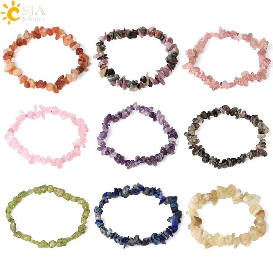 Natural Stone Bracelet Asymmetry Beads Crystal Quartz Gravel Stretch Bracelets Bangles for Women Girls