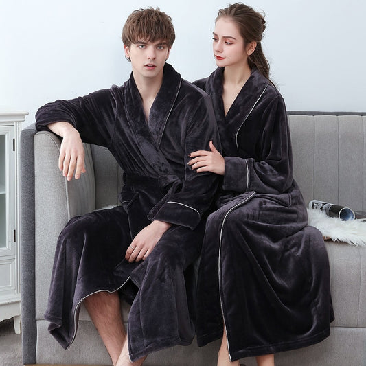 Winter Flannel Soft Kimono Gow Ultra Large Long Bathrobe Nightwear Thick Warm Women Sleepwear