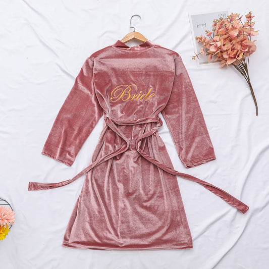 Women Sexy Bride Wedding Robe Sleepwear Velvet Intimate Lingerie Home Clothes Soft Embroidery Nightgown Nightwear Kimono Gown