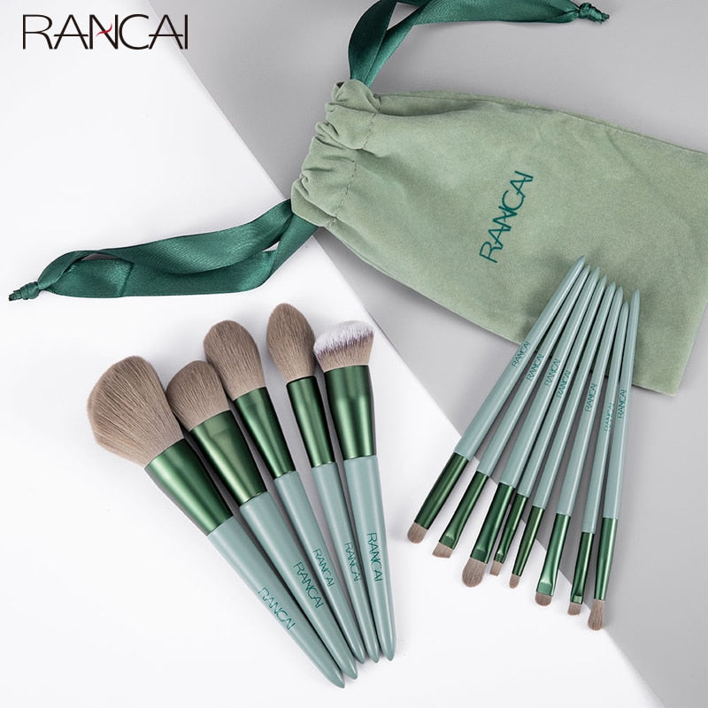 RANCAI 13pcs Cosmetics Makeup Brushes Set Large Loose Powder Foundation Highlight Contour EyeShadow Oblique Eyebrow Soft Hair