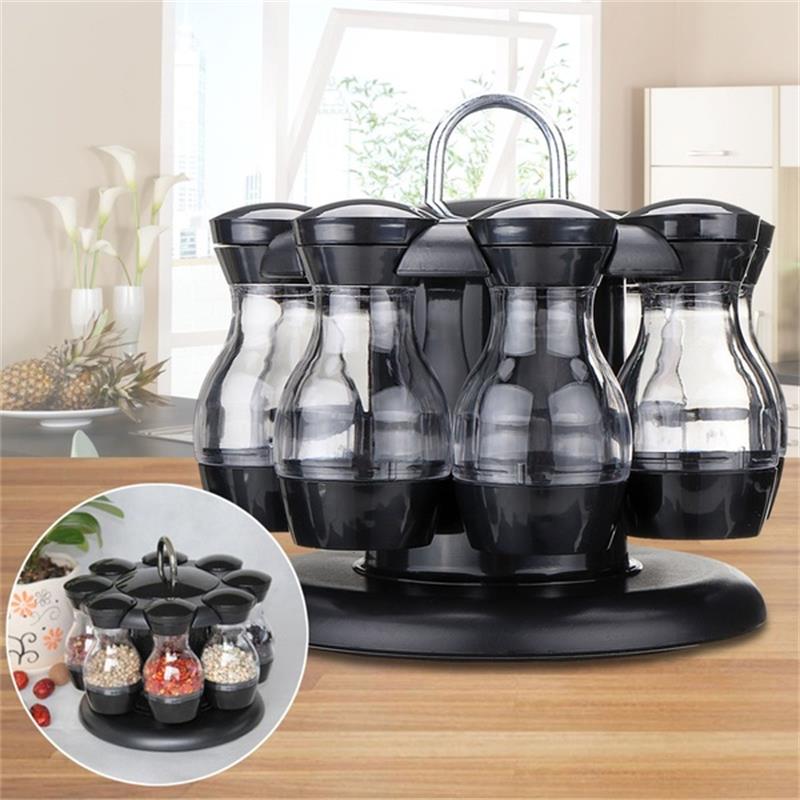 16Pcs Condiment Set 360 Rotating Spice Jar Rack Kitchen Cruet Condiment Bottle Pepper Salt Shakers Holder Kitchen Storage Rack