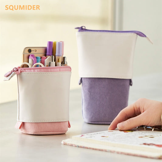 Creative Retractable pencil case school stationery Storage bag Kawaii Solid color Pen case cute pen holder gifts for kid pen bag