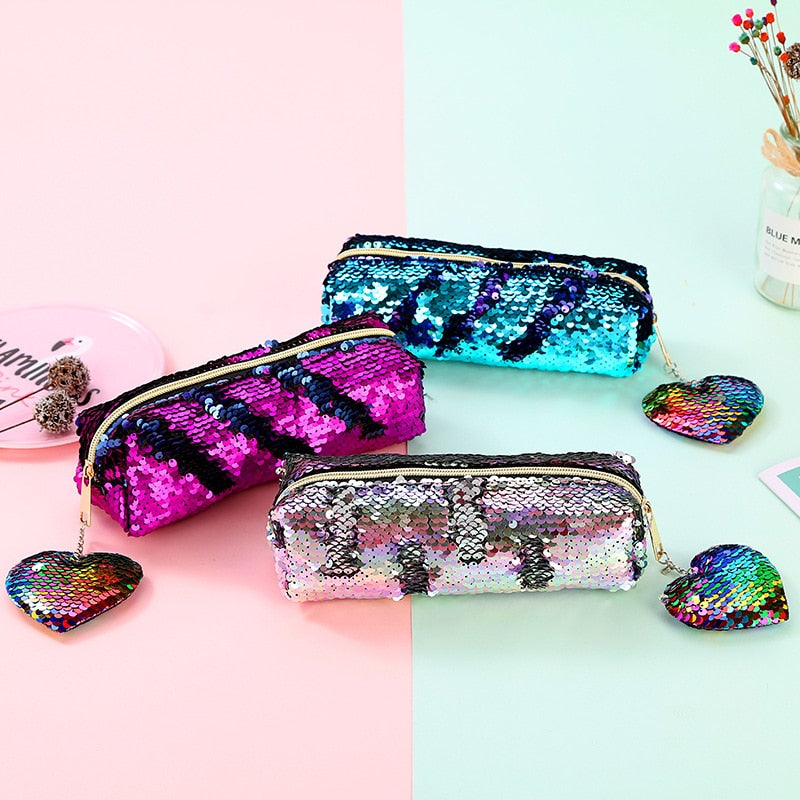 School Pencil Case Sequin Pencilcase for Girls Boys Penal Bag Kawaii Cartridge Pen Box Big Multi Cosmetic Pouch Stationery