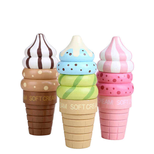 Toy Woo Wooden Kitchen Toys Pretend Play Ice Cream Food Toys Play Gift For Children Kitchen Magnetic Vanilla Chocolate -5