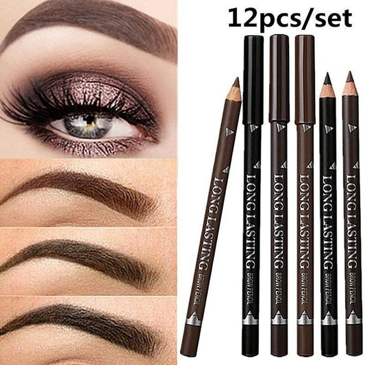 2022 New Hot Sale 12pcs Waterproof Eye Brow Pencil Black Brown Eyebrow Pen Long Lasting Makeup Drop Shipping