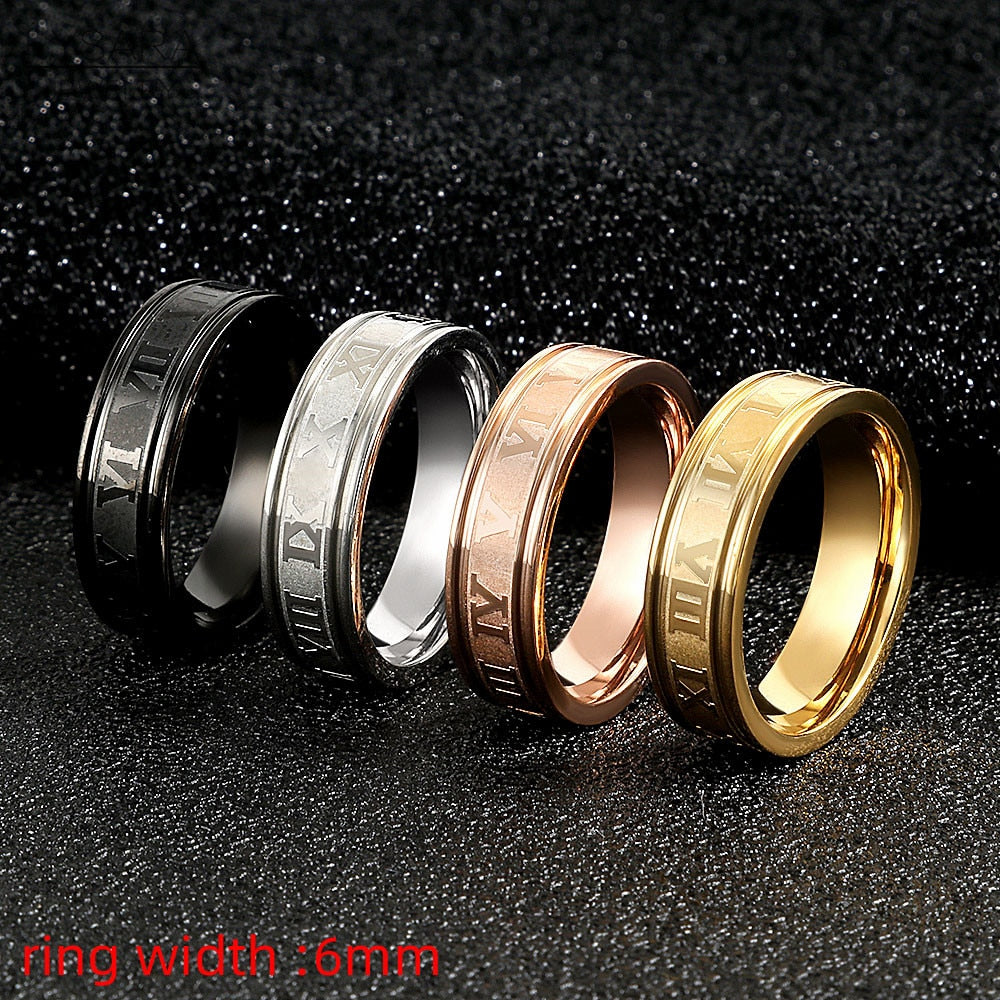 Stainless Steel Wedding Band Ring Roman Numerals Gold Black Cool Punk Ring for Men Women Fashion Finger Ring Jewelry