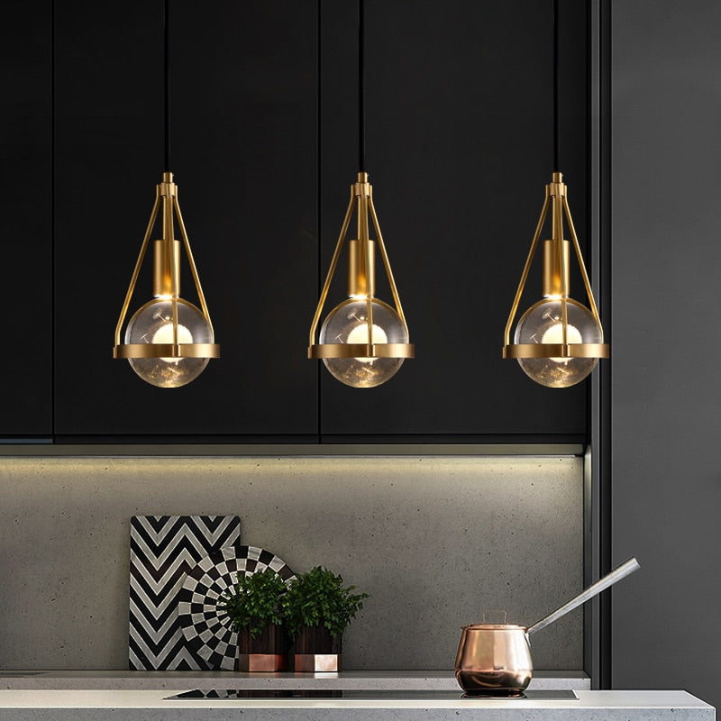 Pendant lights Modern luxury Copper Crystal Kitchen Restaurant Island Lighting Dining room Suspension luminaire