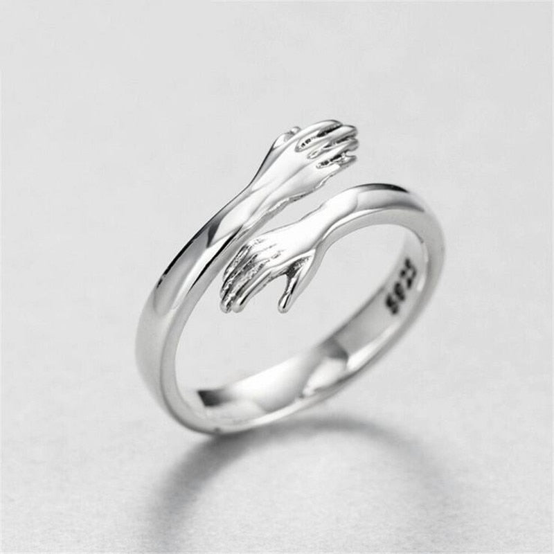 Silver Plated Rings for Women Temperament Personality Jewelry Creative Love Hug Ring Fashion Tide Flow Open Ring Anillos