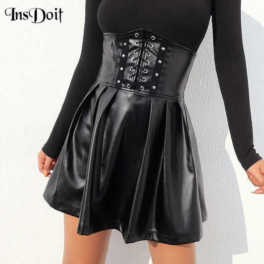 Gothic Black Summer Skirts Women Streetwear Faux Leather Vintage Sexy High Waist Skirt Punk Fashion Skirt