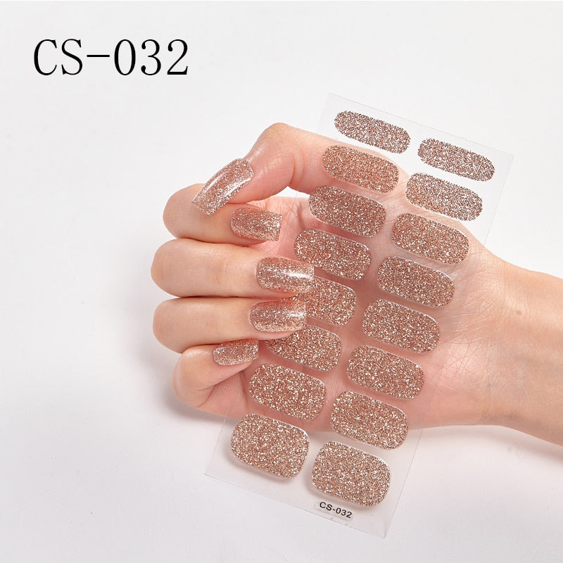 16pcs/sheet Glitter Gradient Color Nail Stickers Nail Wraps Full Cover Nail Polish Sticker DIY Self-Adhesive Nail Art Decoration