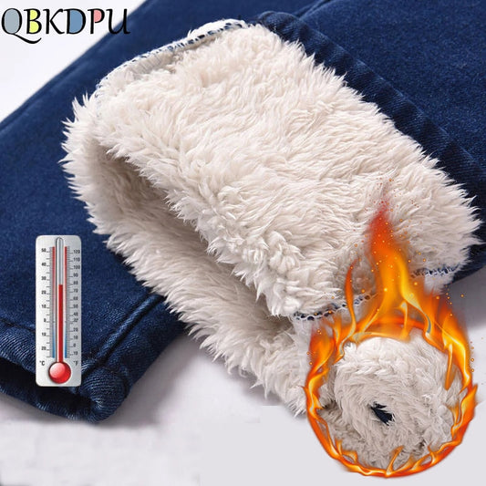 Super Warm Skinny Lambswool Jeans Women Fleece Liner High Waist Denim Pants